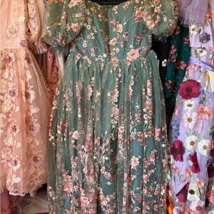 JessaKae Green and Pink Floral Formal Dress